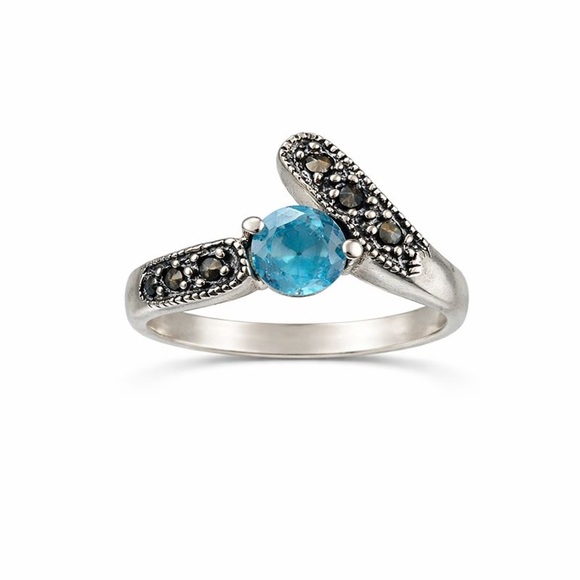 S925 Blue Topaz Marcasite Diamond Ring
